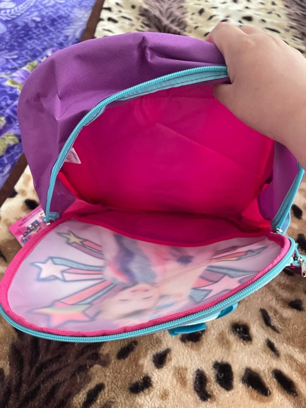 JoJo Siwa Pink Purple Turquoise Rainbow Kids Backpack with Bow Accent